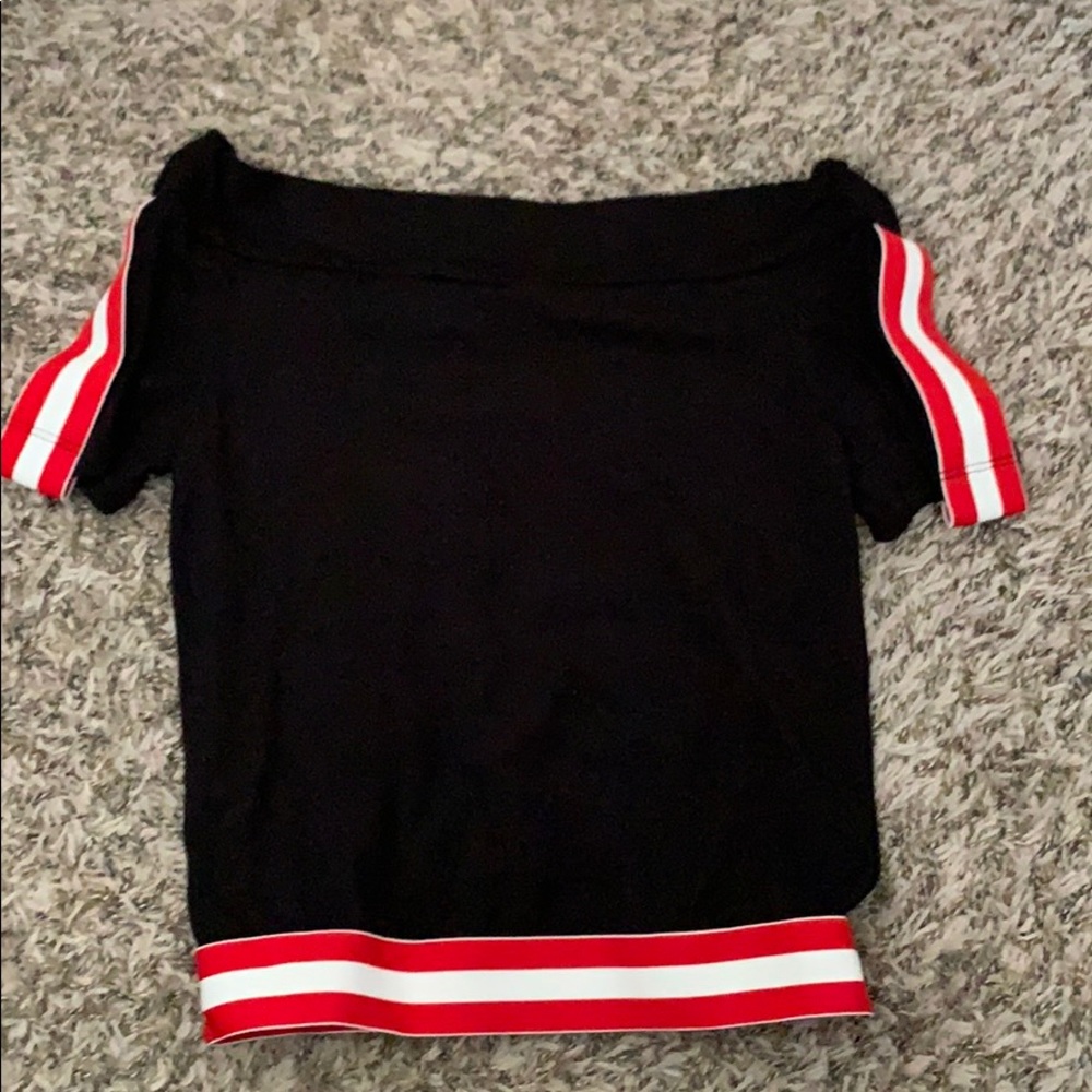 Off the shoulder varsity crop top